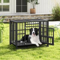 Foldable Heavy-Duty Metal Dog Cage Chew-proof Dog Crate with Lockable Universal Wheels Foldable Heavy-Duty Metal Dog Cage Chew-proof Dog Crate with Lockable Universal Wheels