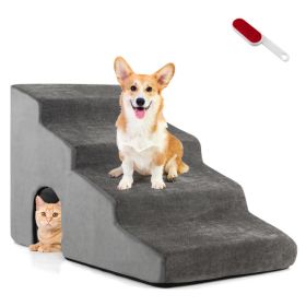 4-Tier High Density Foam Dog Ramps Extra Wide Pet Stairs with Non-slip Bottom